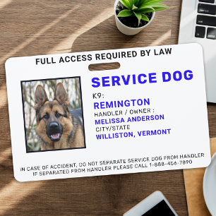Tarjeta De Identificación Placa de identificación de perro de servicio de fo