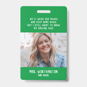 Tarjeta De Identificación Placa de identificación de profesor con foto verde
