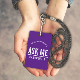 Tarjeta De Identificación Placa de identificación de voluntario Pregúntame e
