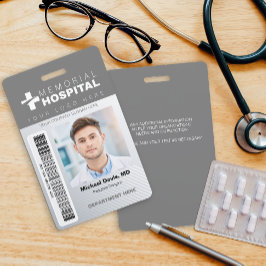 Tarjeta De Identificación Placa de identificación gris de hospital con foto