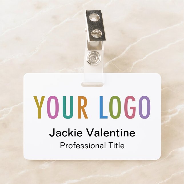 Tarjeta De Identificación Placa de identificación personalizada de PVC con c (MISOOK White Horizontal Name Badge with Logo on Top)