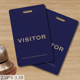 Tarjeta De Identificación Placa de visitante de color azul marino simple | V