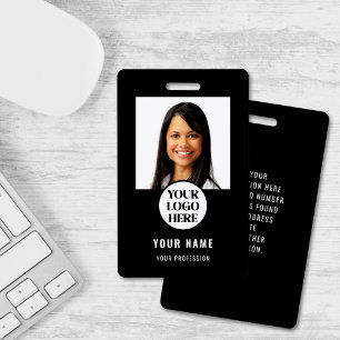 Tarjeta De Identificación Placa negra elegante para empleados con foto
