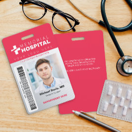 Tarjeta De Identificación Placa roja de identificación hospitalaria con foto