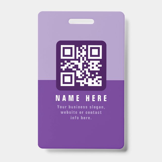 Tarjeta De Identificación Plantilla de código QR moderno editable | Púrpura (Parte frontal)