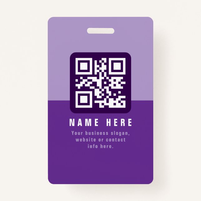 Tarjeta De Identificación Plantilla de código QR moderno editable | Púrpura (Anverso)