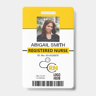 Tarjeta De Identificación Plantilla de foto amarilla de enfermera registrada