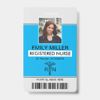 Tarjeta De Identificación plantilla de foto azul caduceo para empleados de e