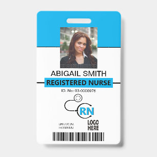 Tarjeta De Identificación Plantilla de foto azul de enfermera registrada RN