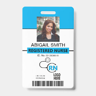 Tarjeta De Identificación Plantilla de foto azul de enfermera registrada RN