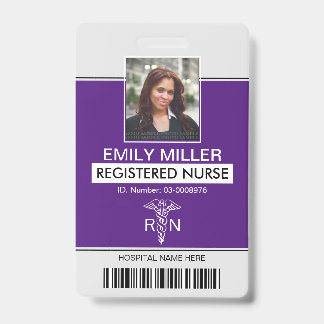 Tarjeta De Identificación plantilla de foto caduceo morado para empleados de