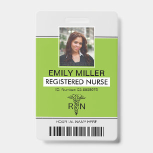 Tarjeta De Identificación plantilla de foto de caduceo lima para empleado de