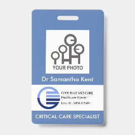 Tarjeta De Identificación Plantilla de Foto de Caja Blanca Azul Identificaci