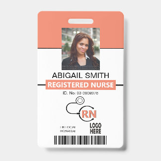 Tarjeta De Identificación Plantilla de foto de coral de enfermera registrada