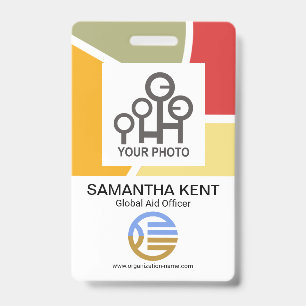 Tarjeta De Identificación Plantilla de foto de empleado con bordes de curvat