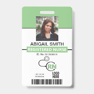 Tarjeta De Identificación Plantilla de foto de enfermera registrada RN verde
