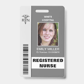 Tarjeta De Identificación plantilla de foto gris caduceo de empleado de enfe