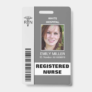 Tarjeta De Identificación plantilla de foto gris caduceo de enfermera RN méd