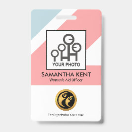 Tarjeta De Identificación Plantilla de Foto Médica Rectángulos Rosa Azul Chi