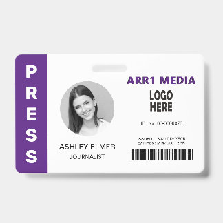 Tarjeta De Identificación Plantilla de foto morada de ID de empleado de pren