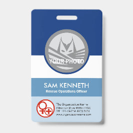 Tarjeta De Identificación Plantilla de foto redonda de columna de tonos azul