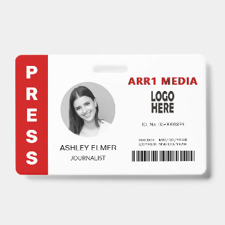 Tarjeta De Identificación Plantilla de foto roja de ID de empleado de prensa