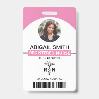 Tarjeta De Identificación plantilla de foto rosa caduceo para empleado de RN