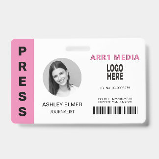 Tarjeta De Identificación Plantilla de foto rosa de ID de empleado de prensa