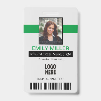 Tarjeta De Identificación Plantilla de foto verde con el logotipo de un empl