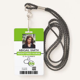 Tarjeta De Identificación Plantilla de foto verde de RN lime de enfermera re