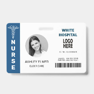 Tarjeta De Identificación Plantilla de fotografía clásica azul para enfermer