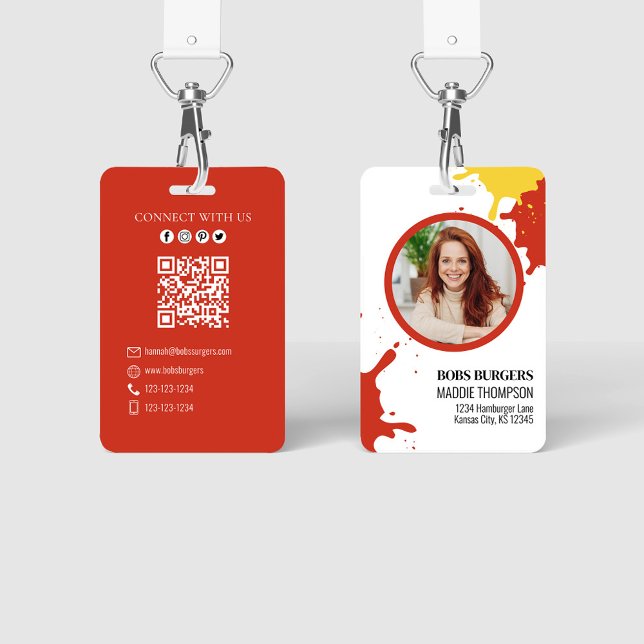 Tarjeta De Identificación Plantilla de fotografía de código QR para empresas (Ketchup and mustard employee badge.)