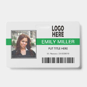 Tarjeta De Identificación Plantilla de fotografía verde con el logotipo del