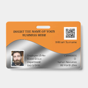 Tarjeta De Identificación Plantilla de logotipo de foto naranja plateada fal