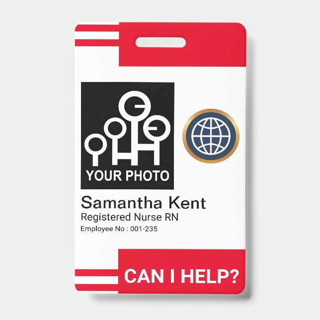 Tarjeta De Identificación Plantilla fotográfica de franjas rojas futuristas  (Front)