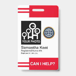 Tarjeta De Identificación Plantilla fotográfica de franjas rojas futuristas 