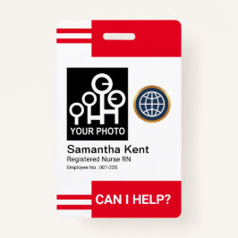 Tarjeta De Identificación Plantilla fotográfica de franjas rojas futuristas 