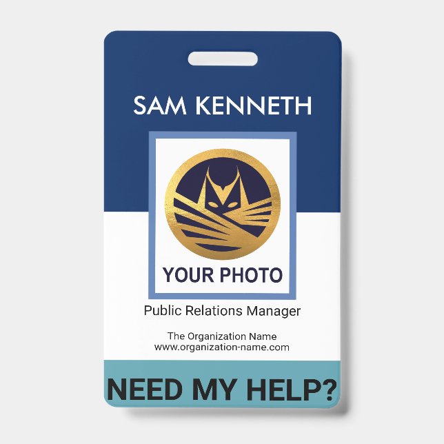 Tarjeta De Identificación Plantilla simple de capas azules blancas HR (Front)