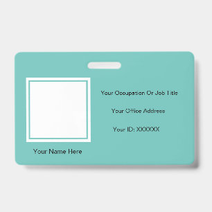 Tarjeta De Identificación Plantillas de texto de foto azul teal simples y el