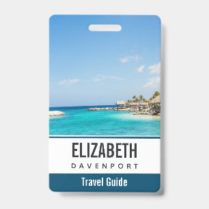 Tarjeta De Identificación Playa Tropical Escénica con Cabañas de Paja Foto