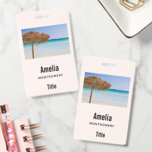 Tarjeta De Identificación Playa Tropical Escénica con Negocio de Sombrilla d