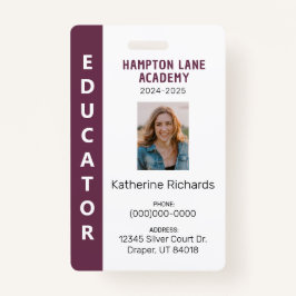 Tarjeta De Identificación Plum Stripe vertical Homeschool Educator ID Badge