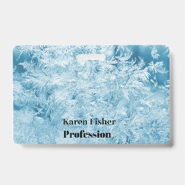 Tarjeta De Identificación plumas azules abstractas y copos de nieve