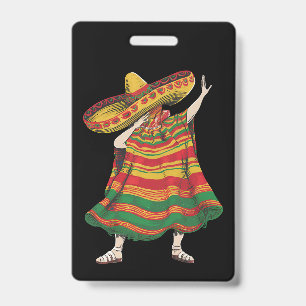 Tarjeta De Identificación Poncho Mexicano Dabbing Cinco De Mayo Fiesta