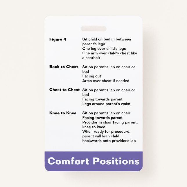 Tarjeta De Identificación Posicionamiento de la comodidad (Anverso)