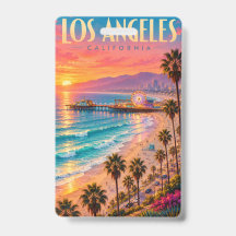 Póster de viaje de la puesta de sol de Los Ángeles