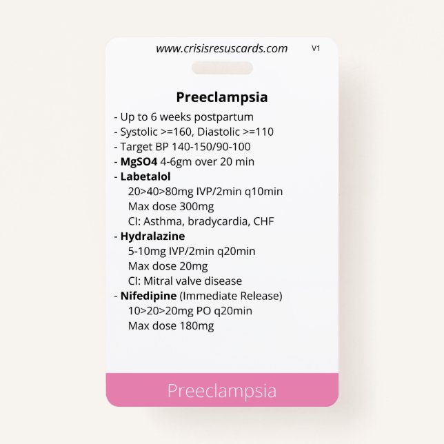 Tarjeta De Identificación Preeclampsia y hemorragia posparto/neonato (Anverso)