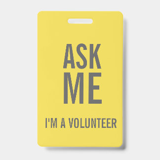 Tarjeta De Identificación Pregúntame Amarillo Gris Soy un Voluntario