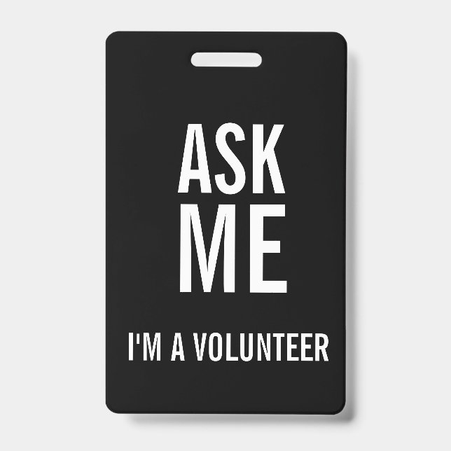 Tarjeta De Identificación Pregúntame blanco negro soy voluntario (Anverso)
