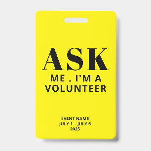 Tarjeta De Identificación Pregúntame voluntario amarillo